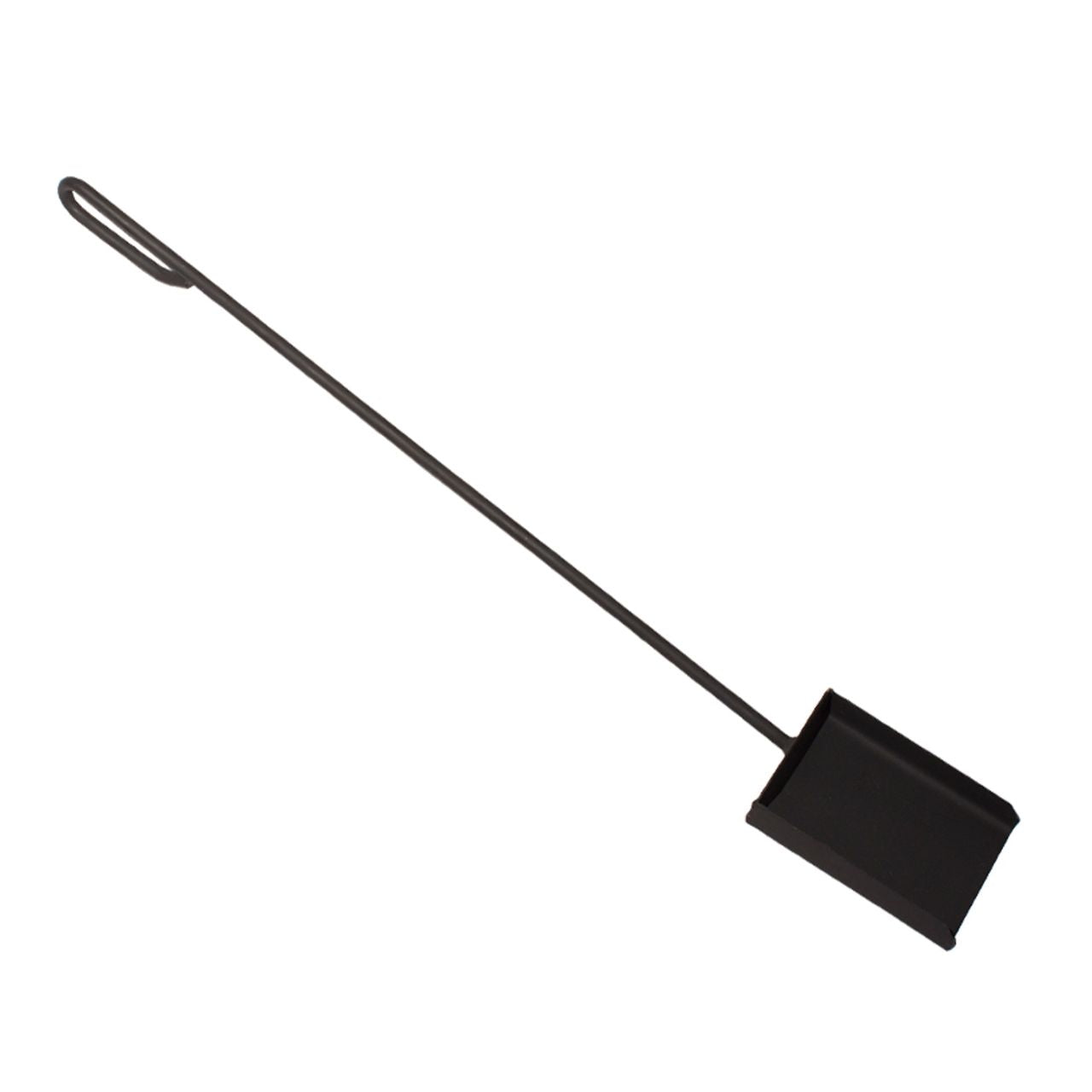 30-inch hand-forged fire shovel with black heat-resistant finish, made from American steel by a local blacksmith.