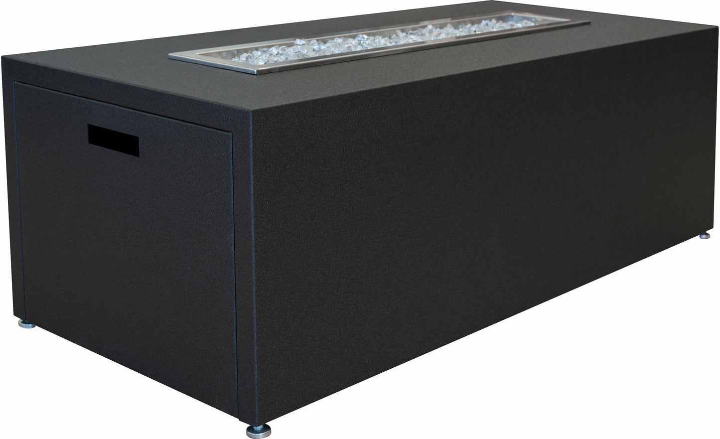 Milan Linear propane fire table in Endura Graphite aluminum with modern design and clean lines. Made in USA.