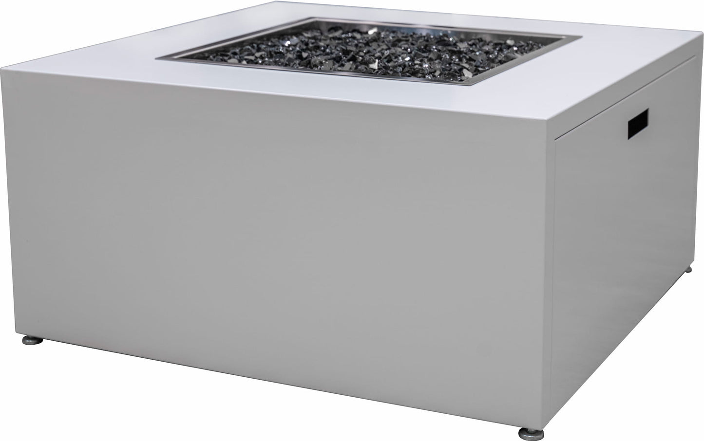 The Milan 36" x 36" Propane Fire Table in White on white background.