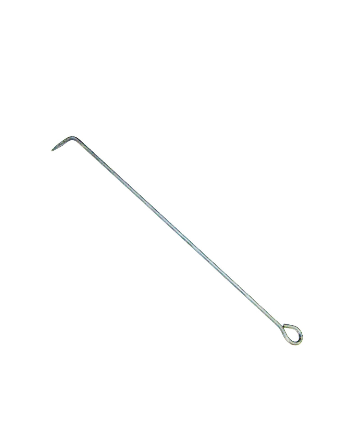 Ohio Flame 34-inch hand-forged stainless steel fire poker with angled tip and looped handle, made in the USA by a skilled blacksmith.