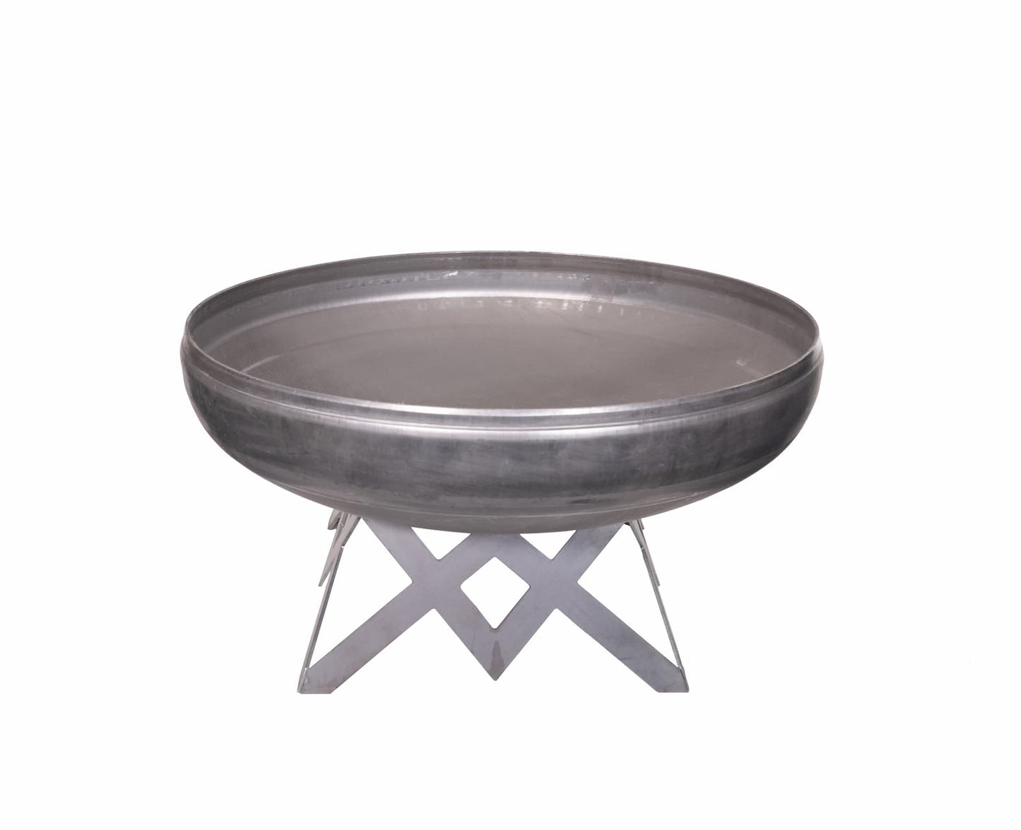 The Liberty fire pit – side angle of angular base and natural steel fire bowl.