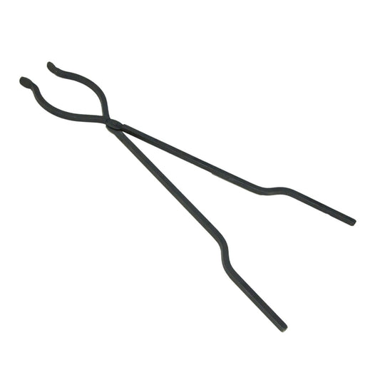 30-inch hand-forged steel campfire tongs with heat-resistant black finish, crafted in the USA by a local blacksmith.