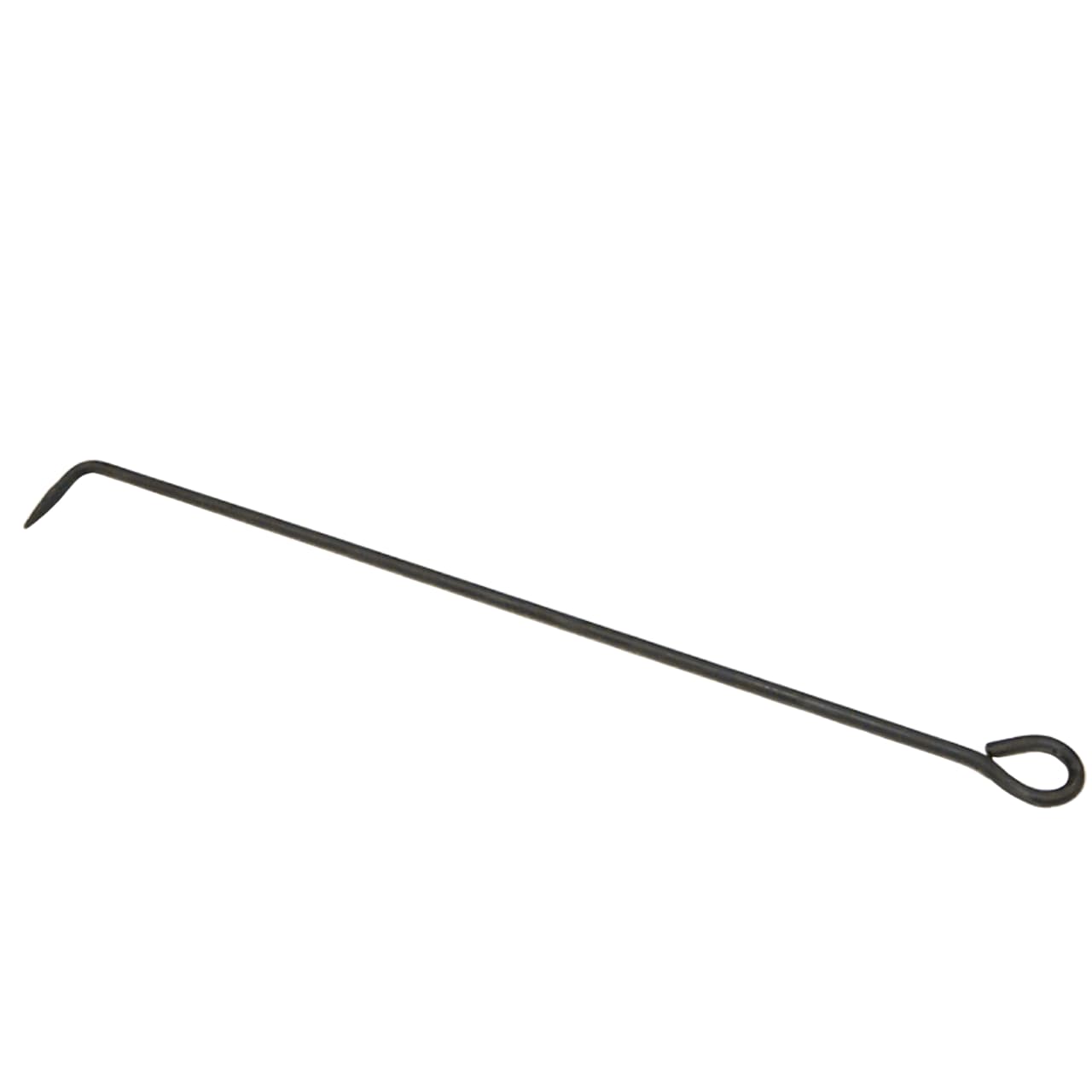 Black hand-forged 34-inch steel fire poker with hooked end.  Made in USA by Fire Pit Art.