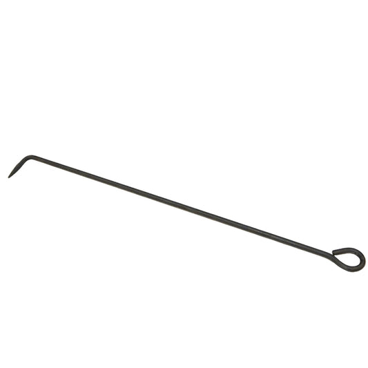 Black hand-forged 34-inch steel fire poker with hooked end.  Made in USA by Fire Pit Art.
