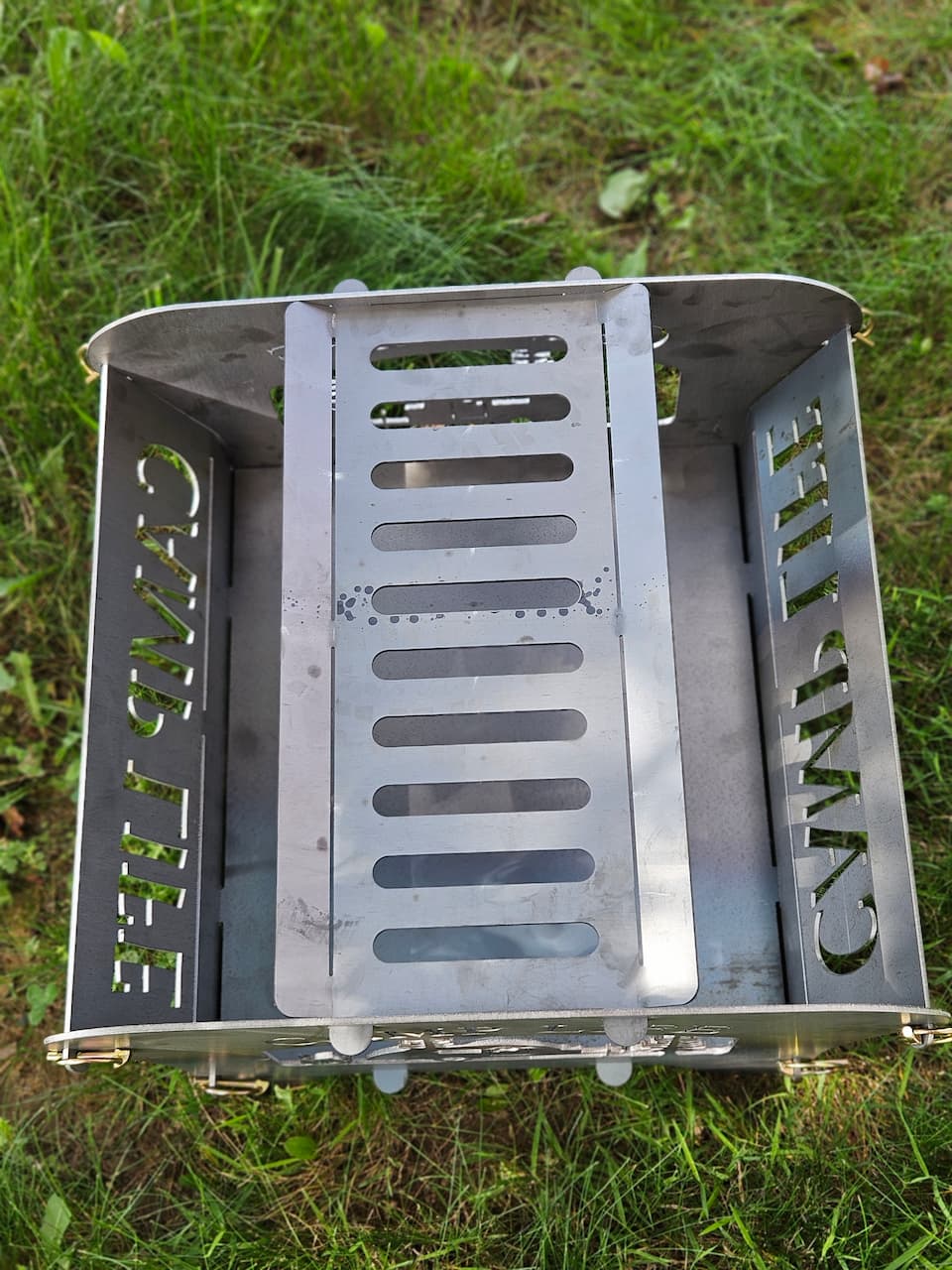 Camp Life steel collapsible fire pit top of grill view