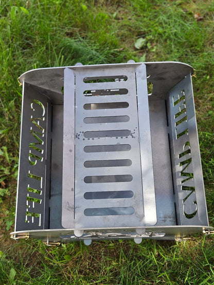 Camp Life steel collapsible fire pit top of grill view