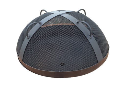 27.5” black heavy stainless steel mesh Spark Guard with two-inch wide 304 stainless steel bands against clean white background.  Fits Fire Pit Art style: Saturn (sold separately).
