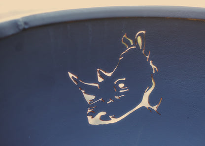 Interior view of rhino cutout design inside Africa's Big Five Fire Pit Art bowl.