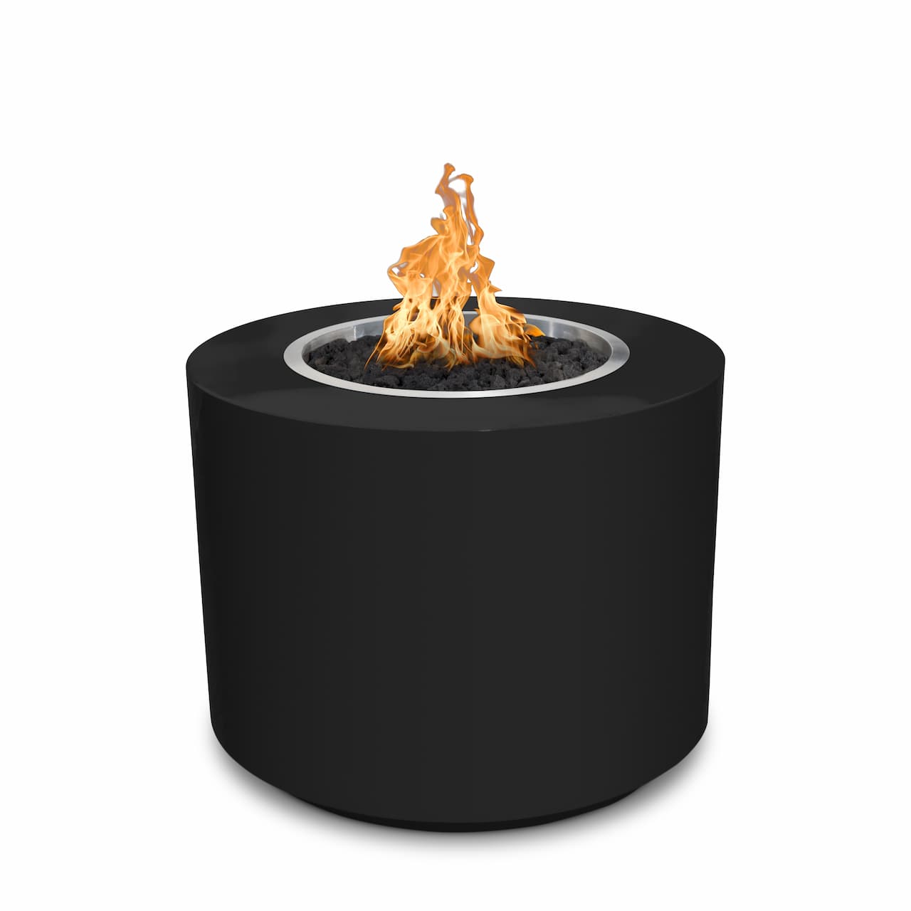 Beverly 30" Steel Powder Coated Fire Pit in Black finish on white background.