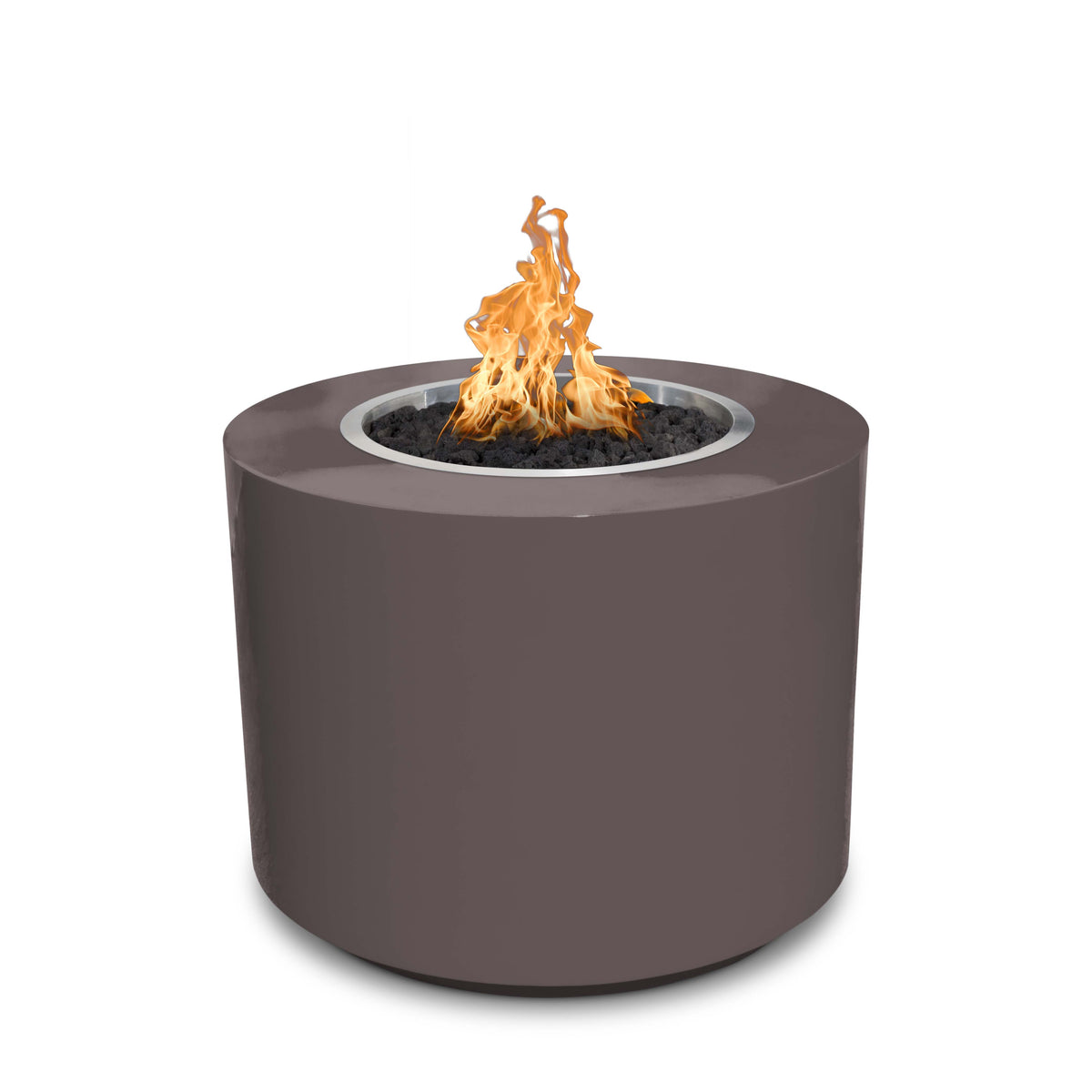 Beverly 30" Steel Powder Coated Fire Pit in Java finish on white background.