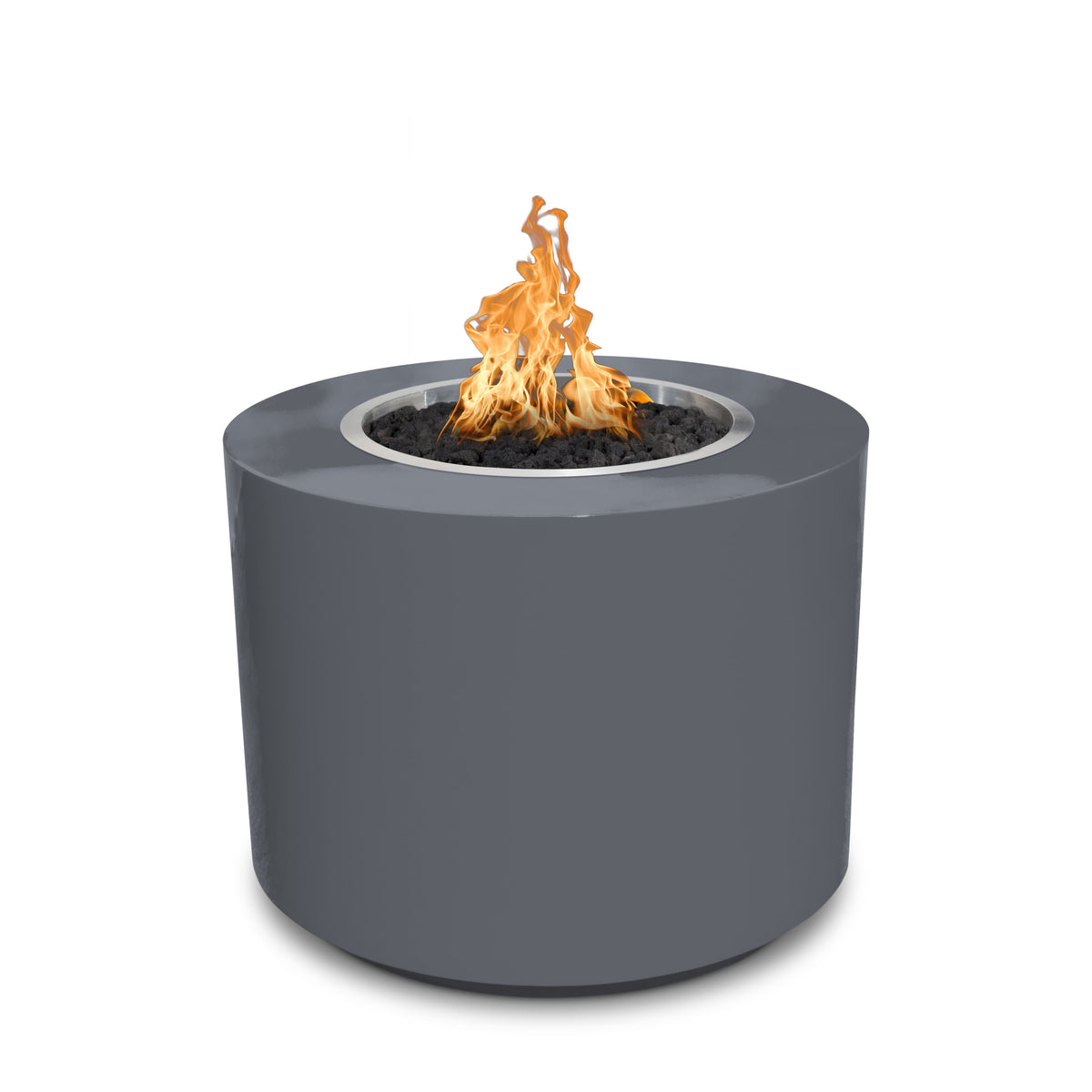 Beverly 30" Steel Powder Coated Fire Pit in Smooth Gray finish on white background.