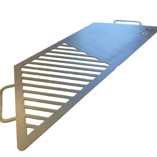 MF Fire Delta steel fire pit cooktop with flat griddle and grilling grate shown on white background.