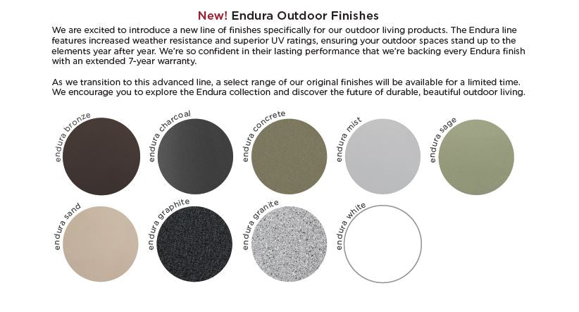 Color swatch of new Endura Outdoor Finishes for Mister Bonfire fire pit tables.