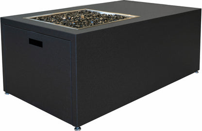Modern Milan Propane Fire Table - Offset in Endura Graphite aluminum finish on white background.