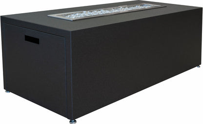 Milan Linear propane fire table in Endura Graphite aluminum with modern design and clean lines.  Made in USA.
