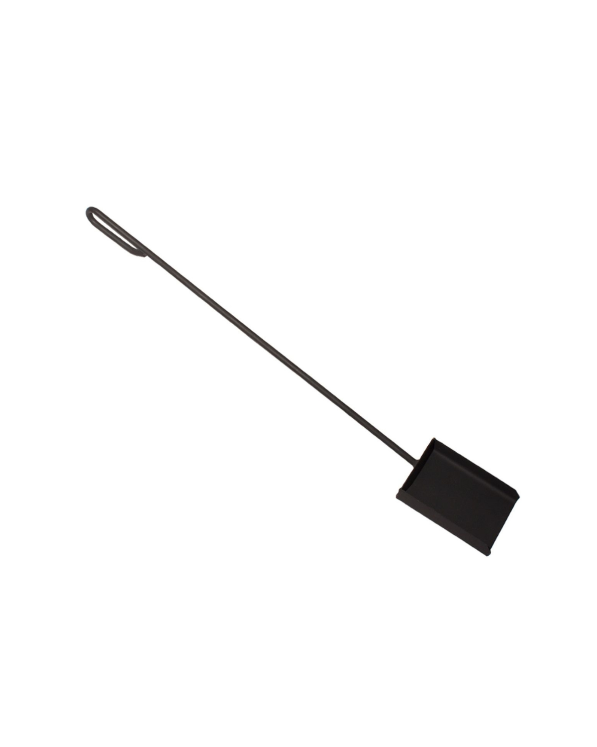 30-inch hand-forged fire shovel with black heat-resistant finish, made from American steel by a local blacksmith.