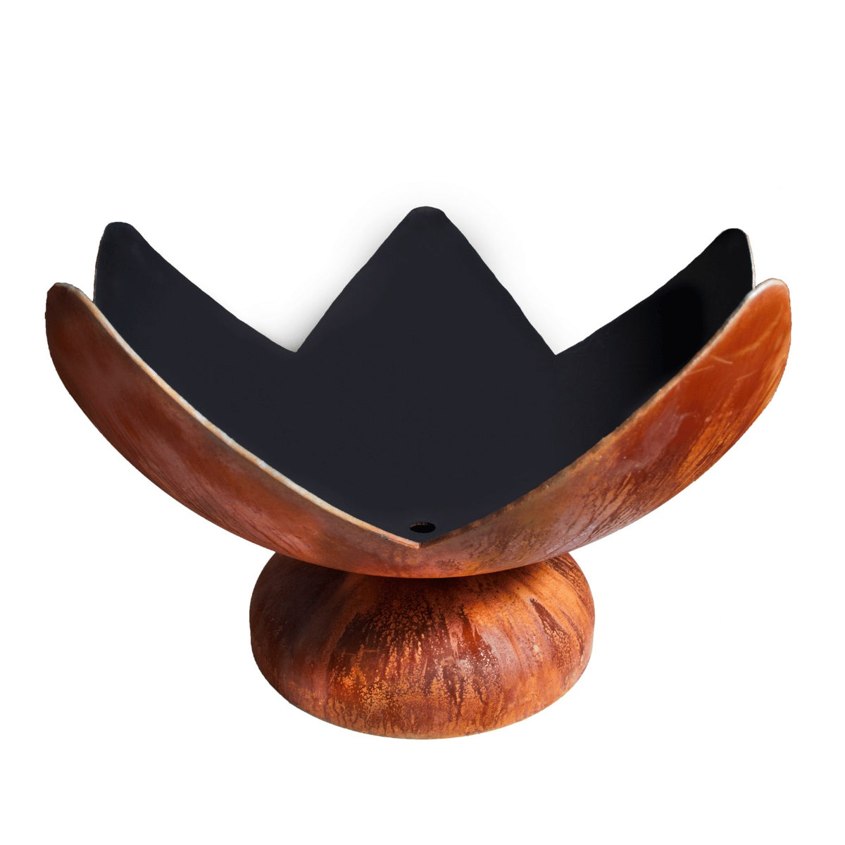 Top view of Ohio Flame’s Fire Flower wood burning fire bowl showing petal shape and center rain drain.