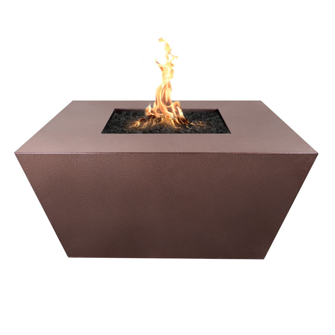 Side view of Redan Square Metal Fire Pit in Copper Vein powder coat finish.