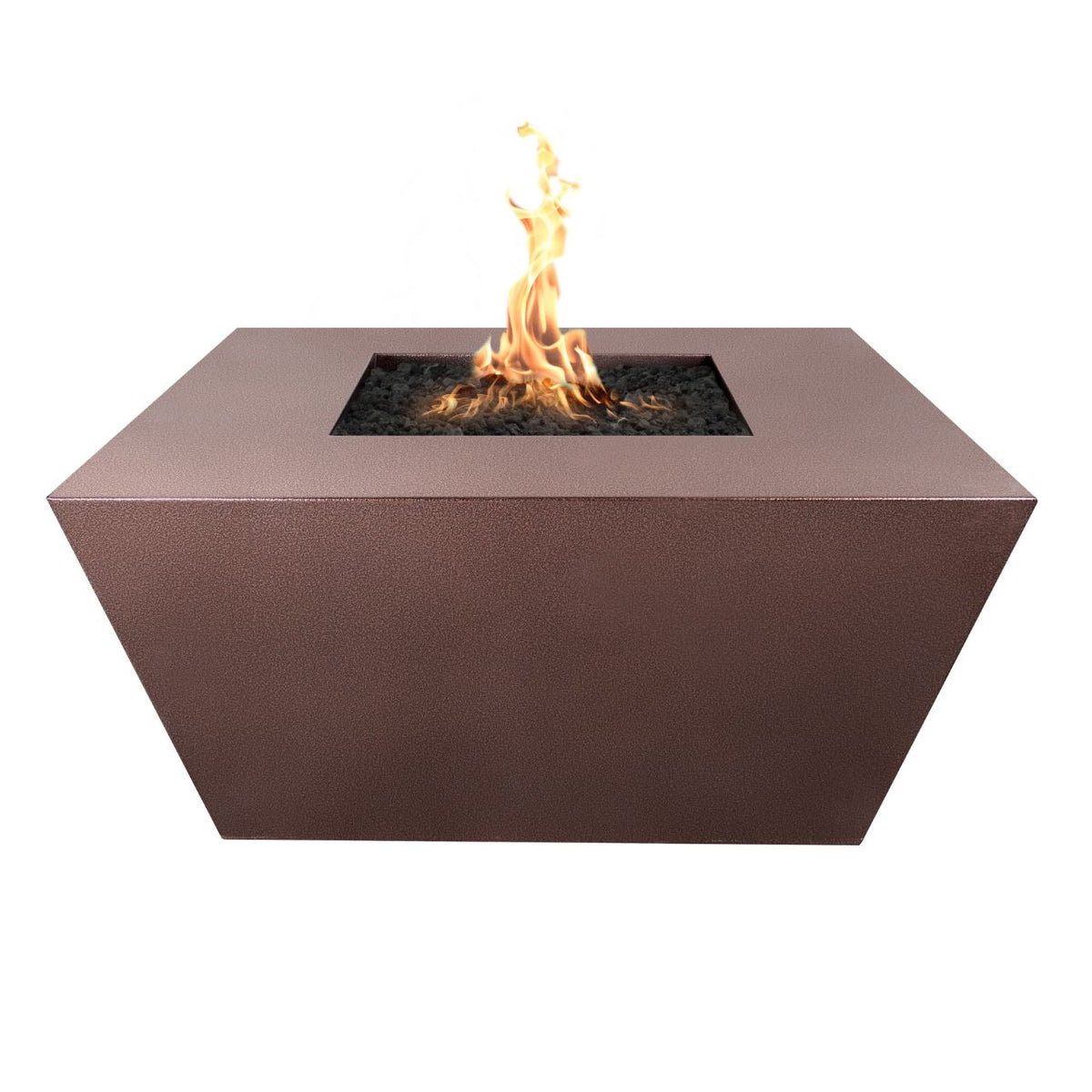 Side view of Redan Square Metal Fire Pit in Copper Vein powder coat finish.