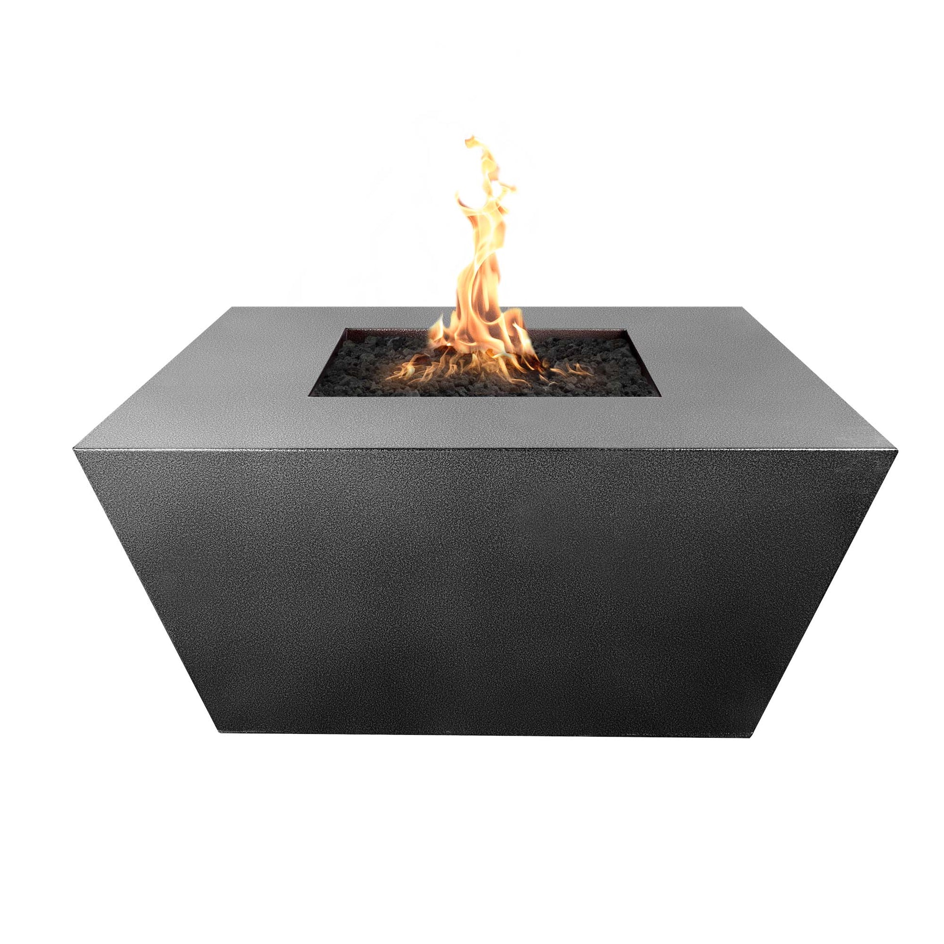 Side view of Redan Square Metal Fire Pit in Silver Vein powder coat finish.