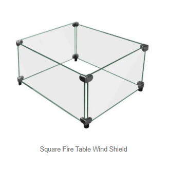 Square glass wind shield on white background – fits Milan Square, Milan Offset, and Carolina Evening Companion fire tables.