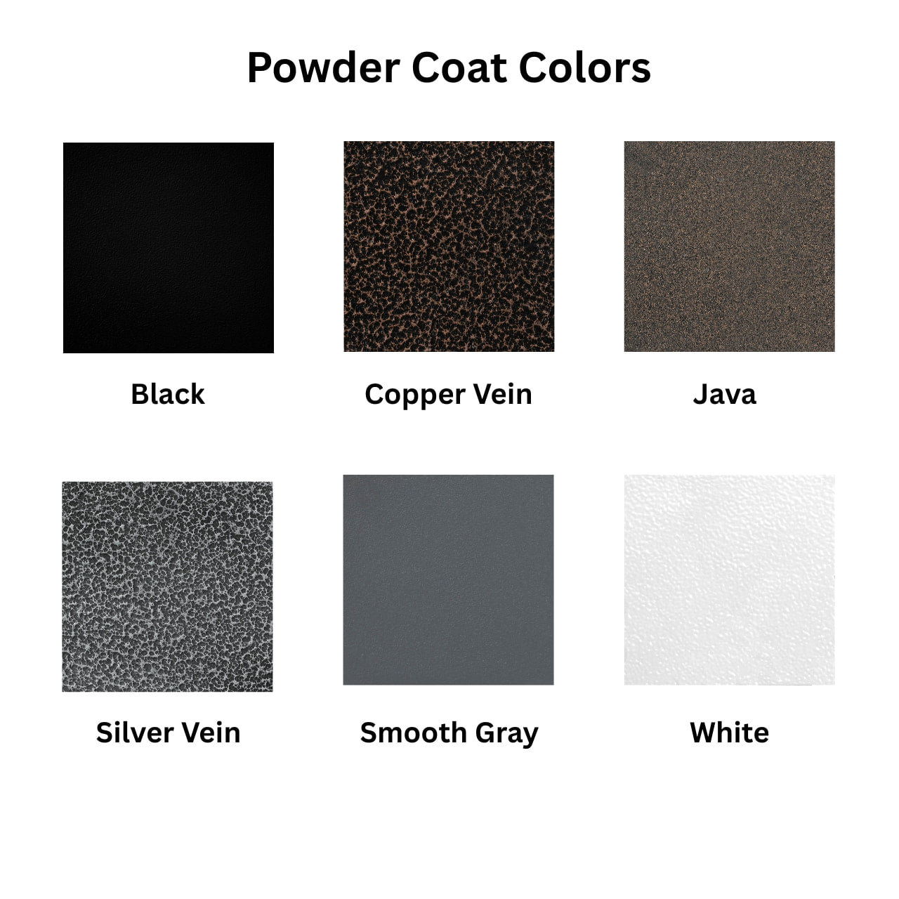 Powder Coat swatch wtih six color choices for Beverly Steel Powder Coated Fire Pit.